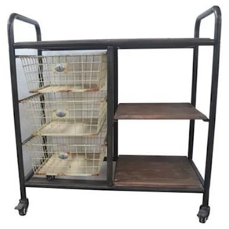 Industrial Dining Server with 3 Shelves and 3 Basket Drawers
